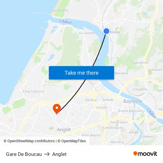 Gare De Boucau to Anglet map