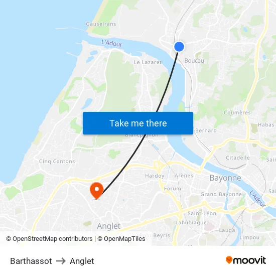 Barthassot to Anglet map