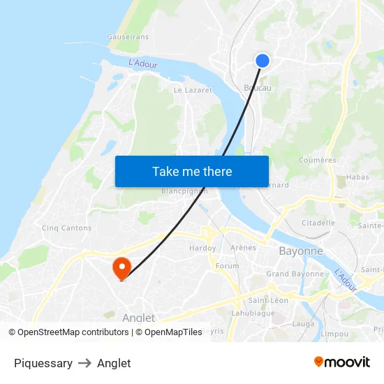 Piquessary to Anglet map