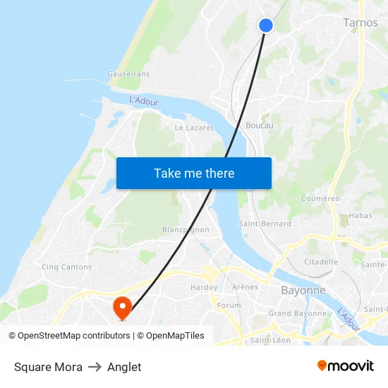 Square Mora to Anglet map