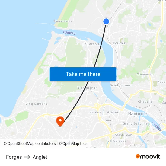 Forges to Anglet map