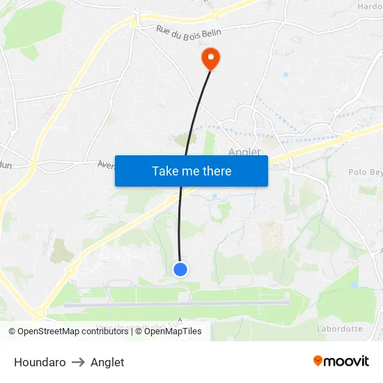 Houndaro to Anglet map