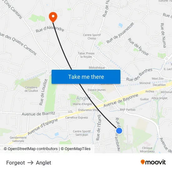 Forgeot to Anglet map