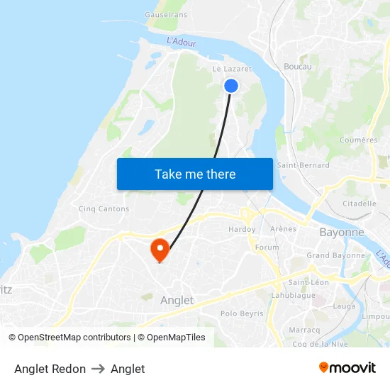 Anglet Redon to Anglet map