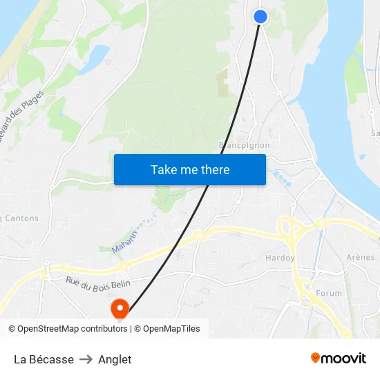 La Bécasse to Anglet map