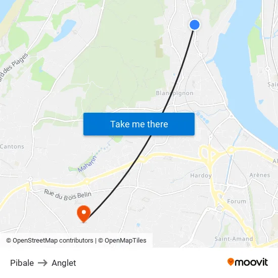 Pibale to Anglet map