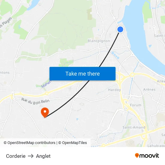 Corderie to Anglet map