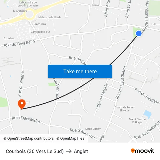 Courbois (36 Vers Le Sud) to Anglet map