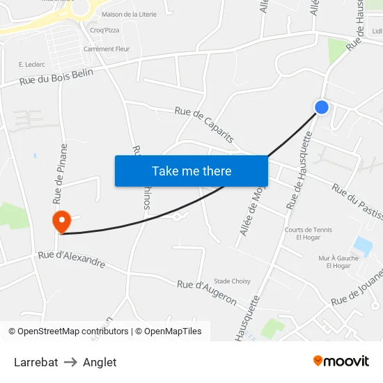 Larrebat to Anglet map