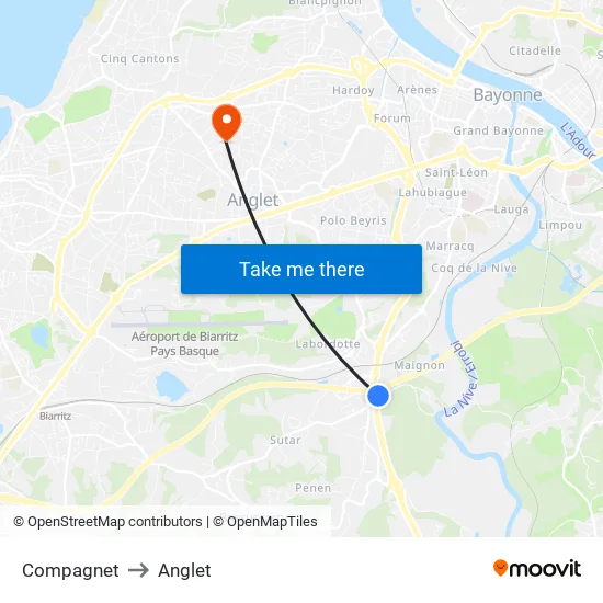 Compagnet to Anglet map