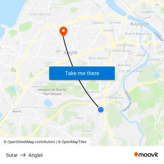 Sutar to Anglet map