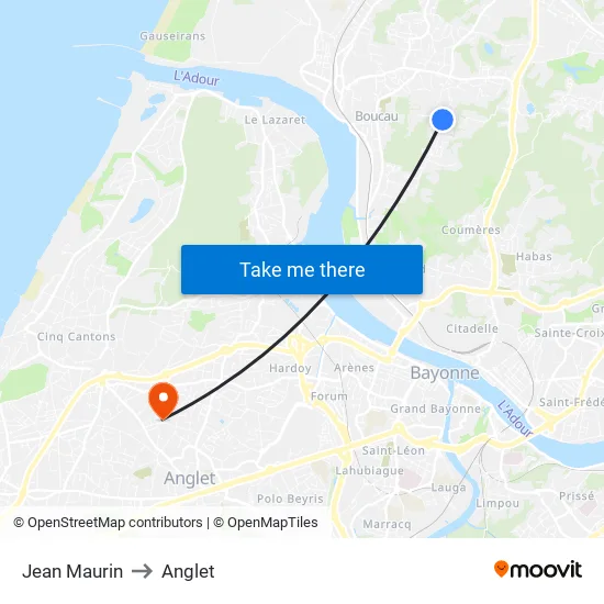 Jean Maurin to Anglet map