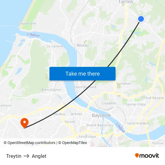 Treytin to Anglet map