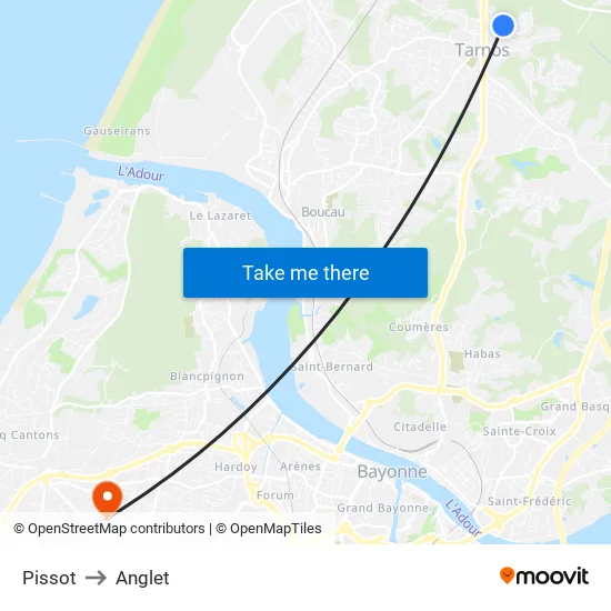 Pissot to Anglet map