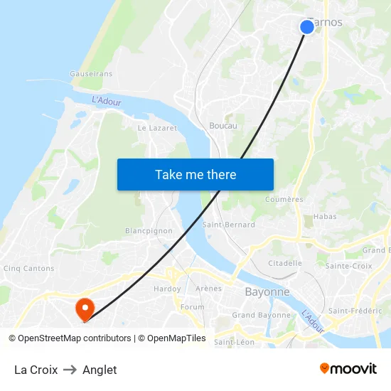 La Croix to Anglet map