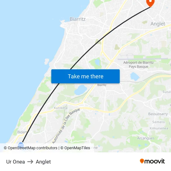 Ur Onea to Anglet map