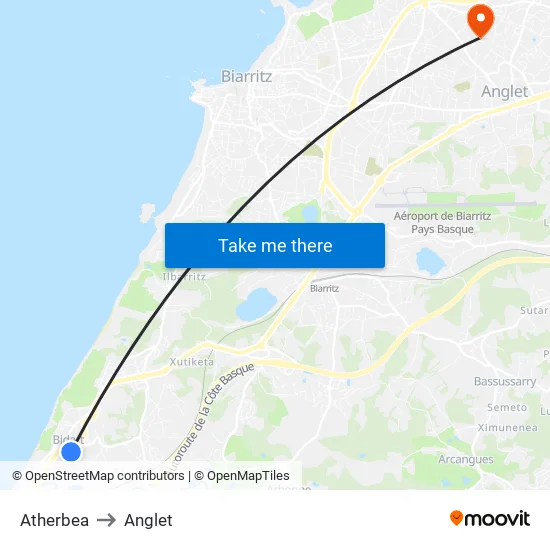 Atherbea to Anglet map