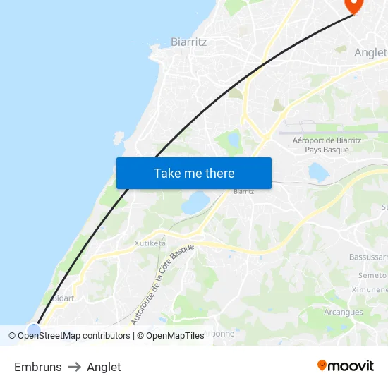 Embruns to Anglet map