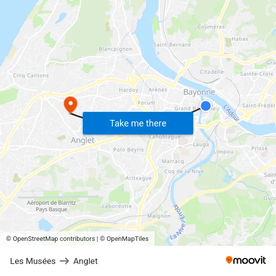 Les Musées to Anglet map