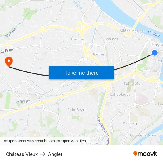 Château Vieux to Anglet map