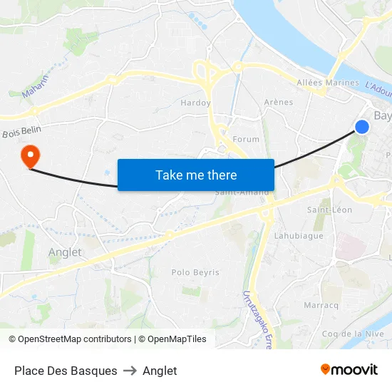 Place Des Basques to Anglet map
