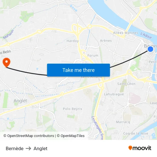 Bernède to Anglet map