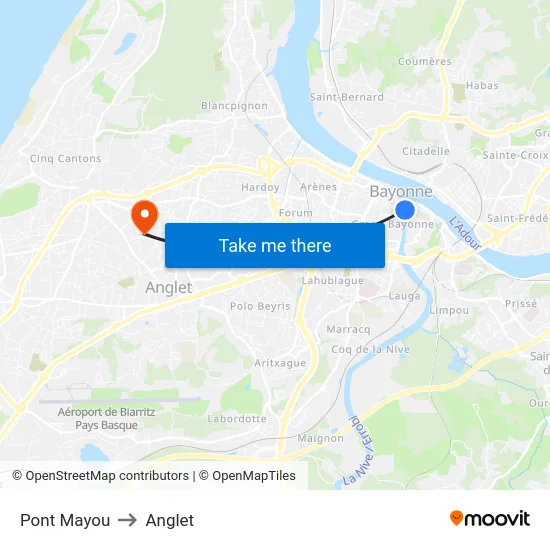 Pont Mayou to Anglet map