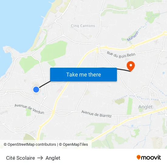 Cité Scolaire to Anglet map