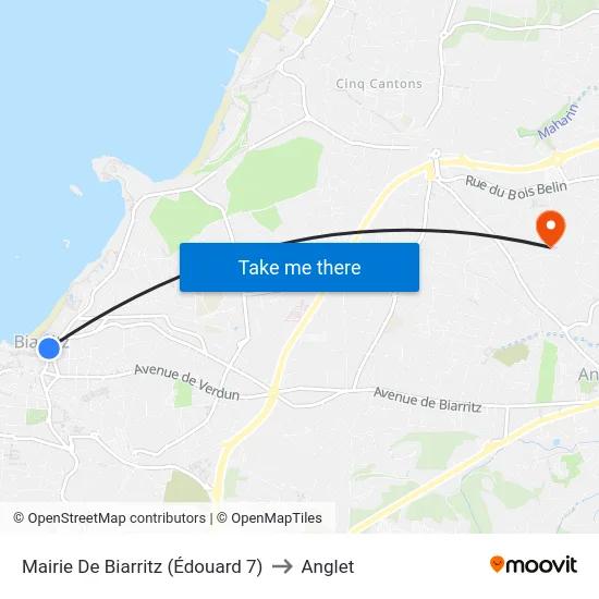 Mairie De Biarritz (Édouard 7) to Anglet map