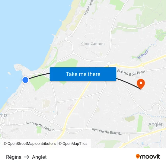 Régina to Anglet map