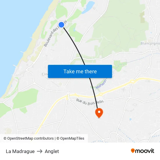 La Madrague to Anglet map