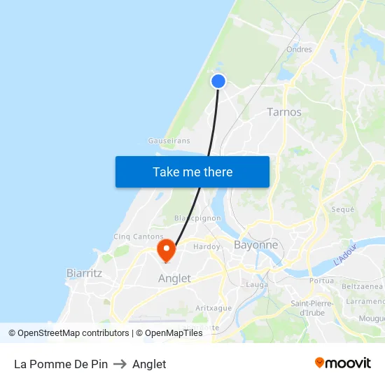 La Pomme De Pin to Anglet map