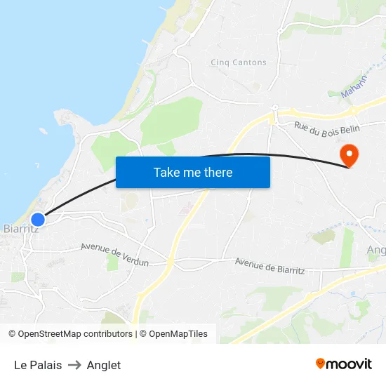 Le Palais to Anglet map