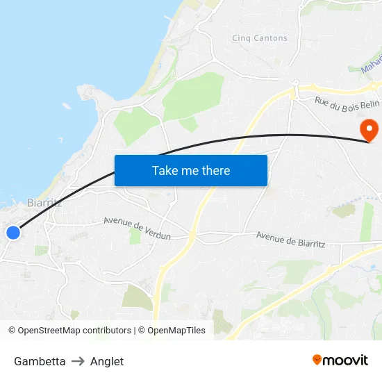 Gambetta to Anglet map