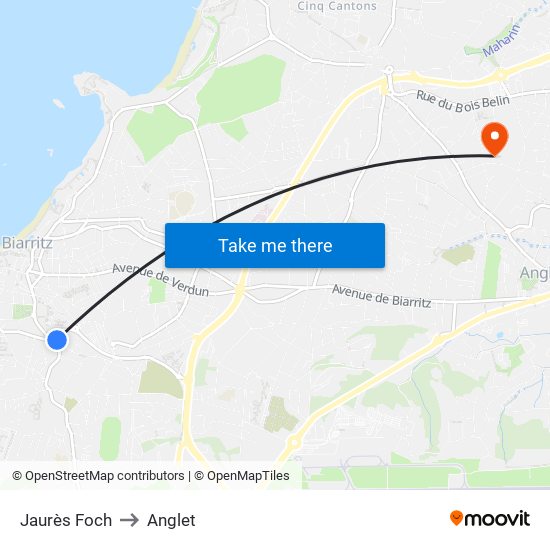 Jaurès Foch to Anglet map
