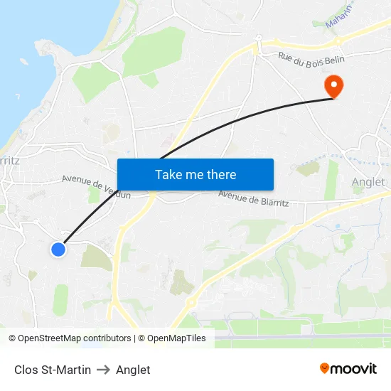Clos St-Martin to Anglet map