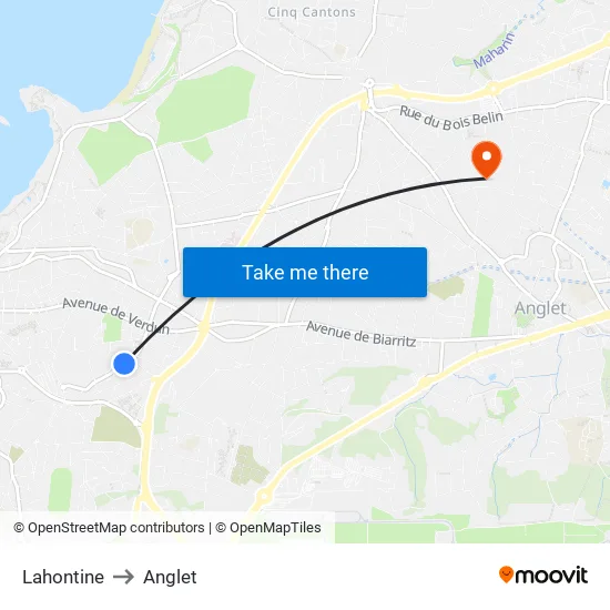 Lahontine to Anglet map