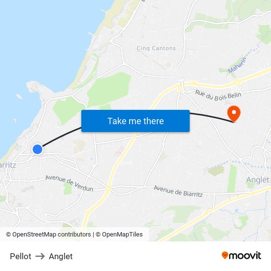 Pellot to Anglet map