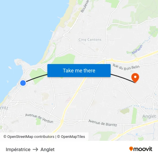 Impératrice to Anglet map