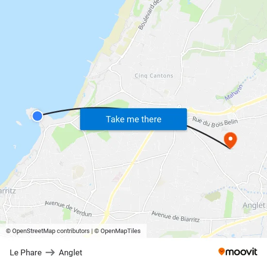Le Phare to Anglet map