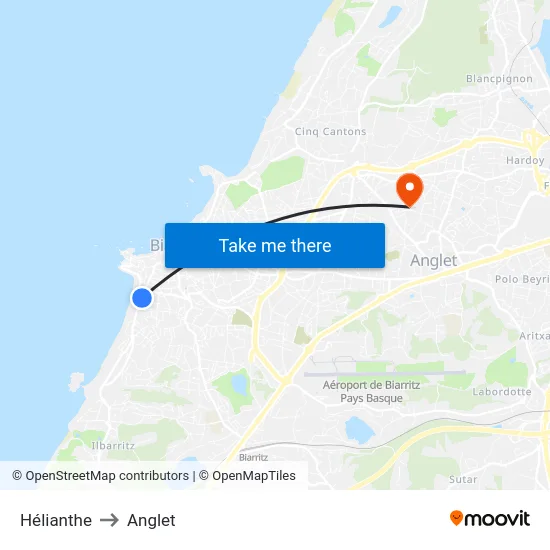 Hélianthe to Anglet map