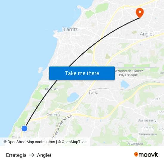 Erretegia to Anglet map