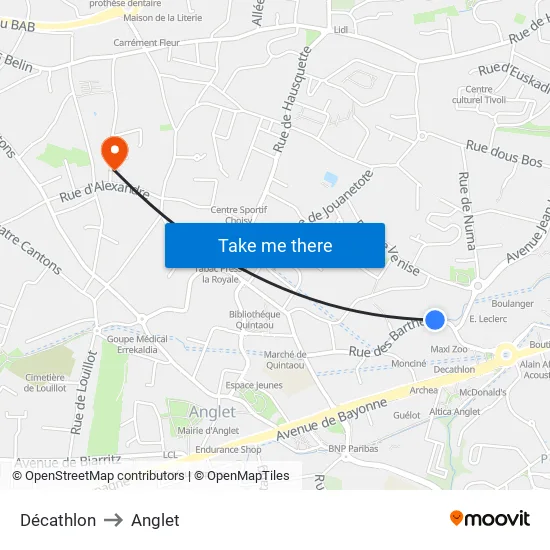 Décathlon to Anglet map