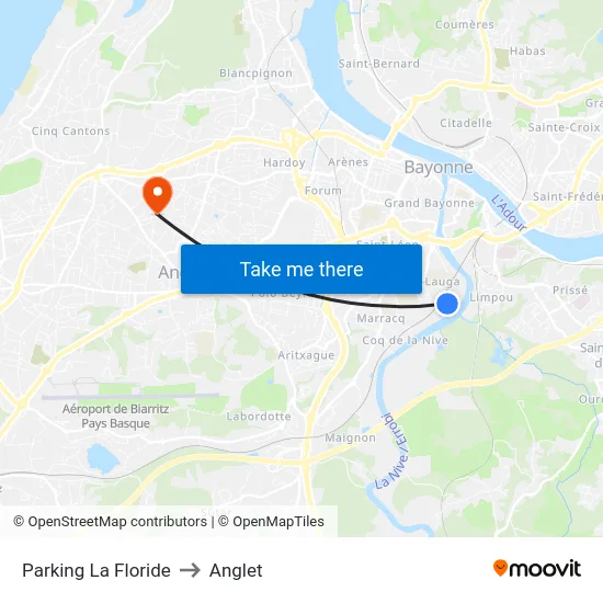 Parking La Floride to Anglet map