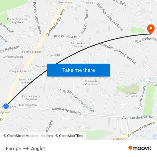 Europe to Anglet map