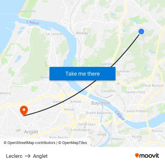 Leclerc to Anglet map