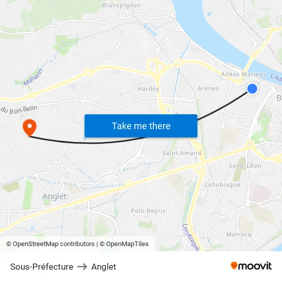 Sous-Préfecture to Anglet map