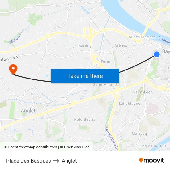 Place Des Basques to Anglet map