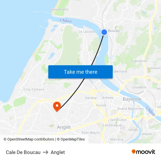 Cale De Boucau to Anglet map