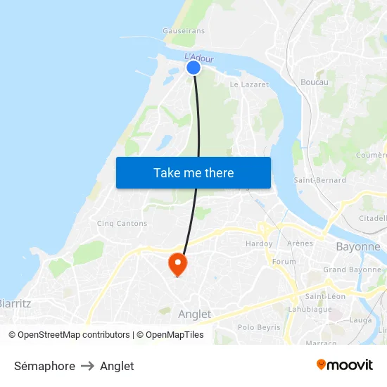 Sémaphore to Anglet map